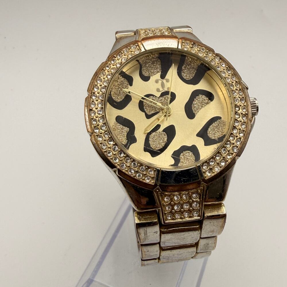 Charming Charlie Gold-Tone Leopard Print Watch with Rhinestone Bezel New Battery